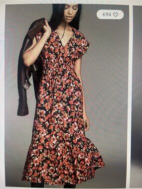 Anthropologie XLP Black Midi Dress with Red & Pink Floral Print NWOT 2026
